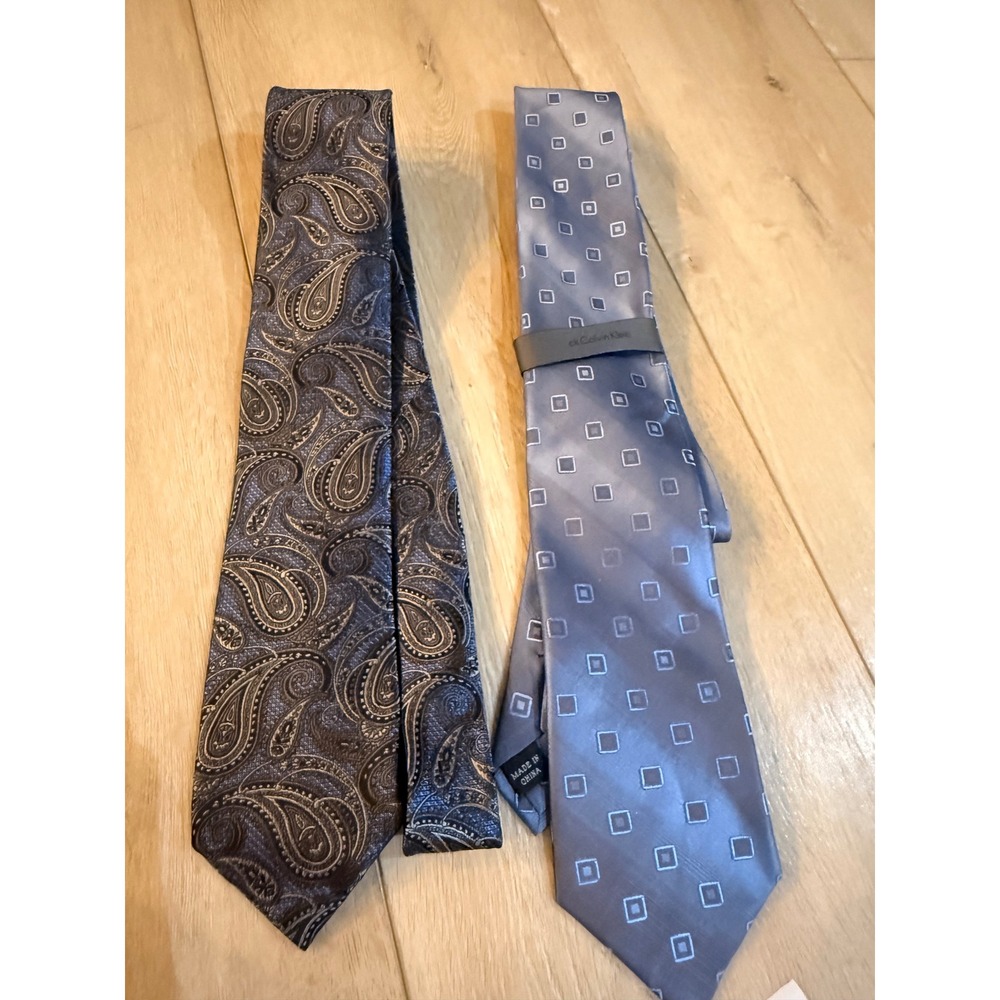 Calvin Klein Pronto Uomo Tie Bundle Mens OS Blue Grey Paisley Geometric 2pc 217